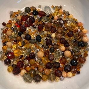 1/2 LB Vintage Czech glass beads amber, brown, tan, neutral, gray, yellow, tiger